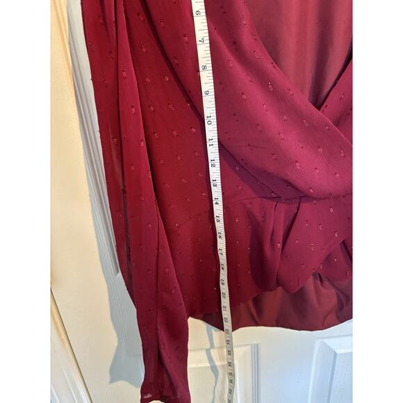 Express Burgundy Romantic Sheer Sleeve Top Size Large Whimsigoth Goth Coquette - Picture 5 of 6